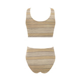 Wood Printed Pattern Print Design 01 Chest Bowknot High Waisted Bikini Swimsuit