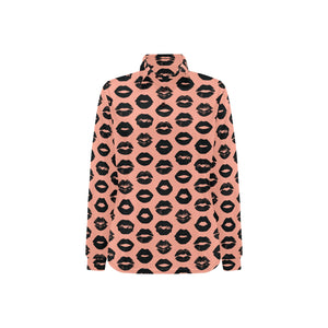 Lips Pattern Print Design 02 Women's Long Sleeve Polo Shirt