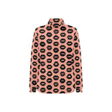 Lips Pattern Print Design 02 Women's Long Sleeve Polo Shirt