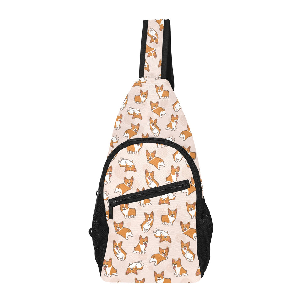 Cute Corgis Pattern pink background All Over Print Chest Bag