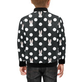 Cute white rabbit polka dots black background Kids' Boys' Girls' Bomber Jacket
