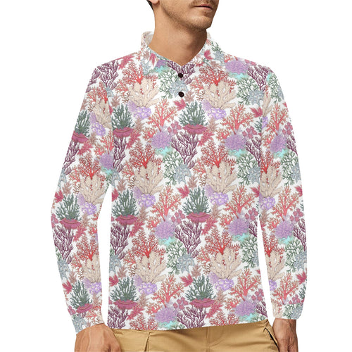 Coral Reef Pattern Print Design 03 Men's Long Sleeve Polo Shirt