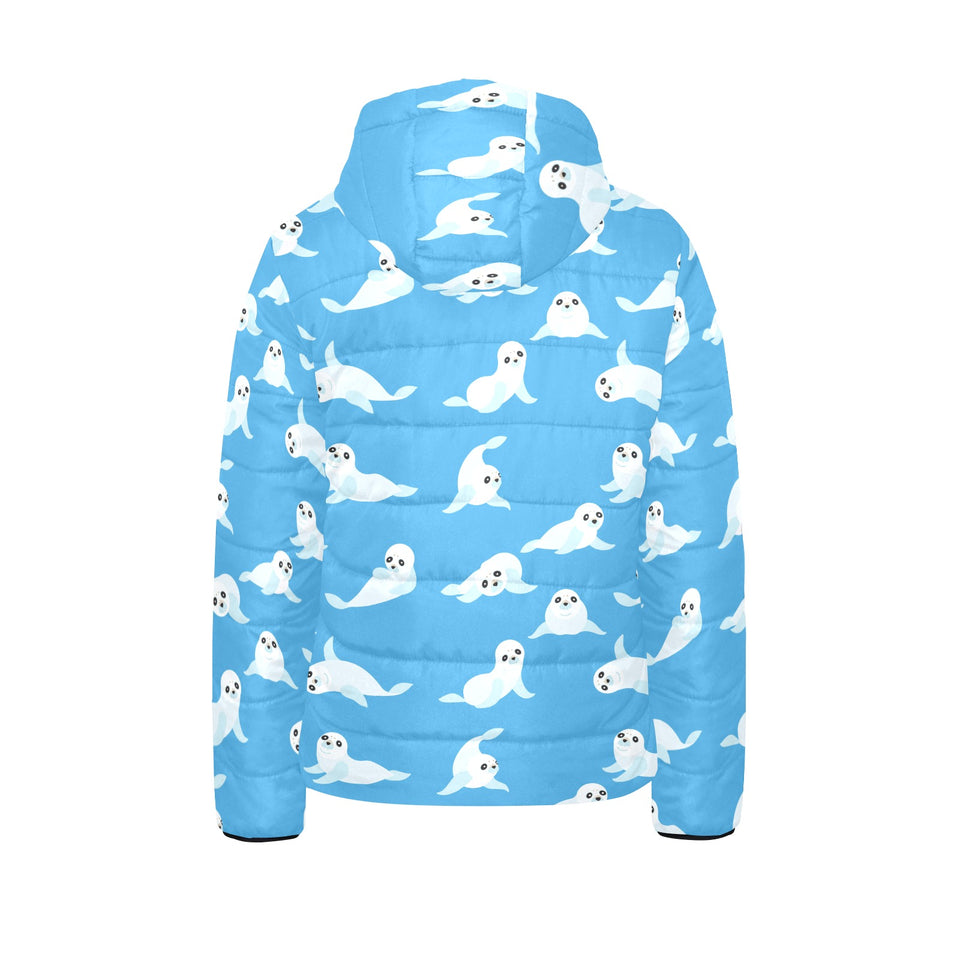 Cute sea lion seal pattern background Kids' Boys' Girls' Padded Hooded Jacket