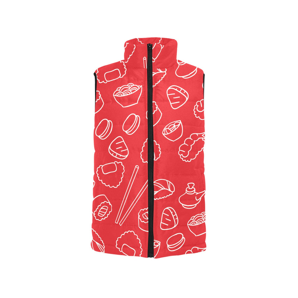 sushi pattern red background Women's Padded Vest