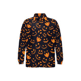 Halloween pattern Pumpkin background Men's Long Sleeve Polo Shirt