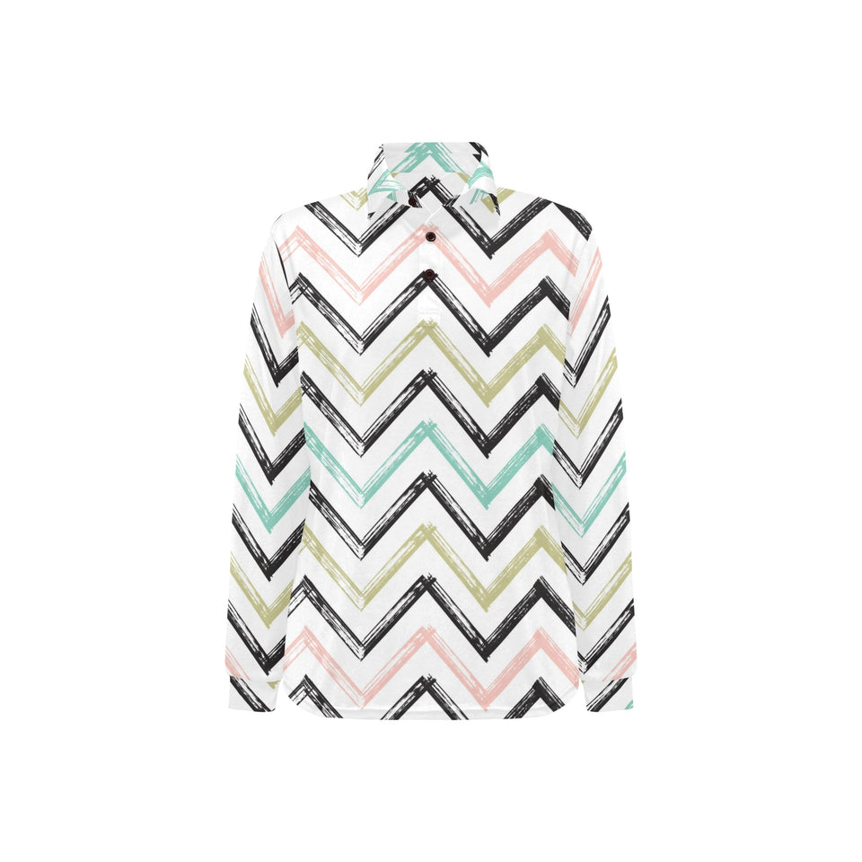 zigzag chevron paint pattern Women's Long Sleeve Polo Shirt