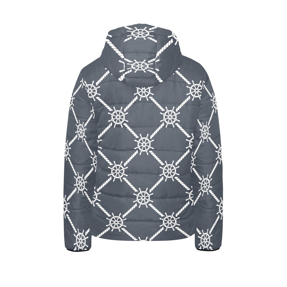 nautical steering wheel rope pattern Kids' Boys' Girls' Padded Hooded Jacket