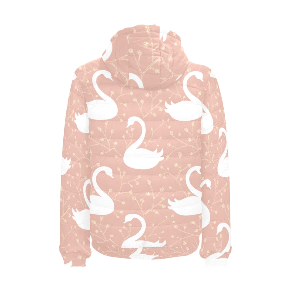 Swan flower light pink background Men's Padded Hooded Jacket