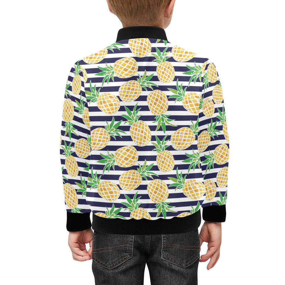 Pineapples pattern striped background Kids' Boys' Girls' Bomber Jacket