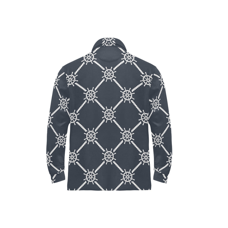 nautical steering wheel rope pattern Men's Long Sleeve Polo Shirt