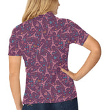 Eiffel Tower Heart Pattern Print Design 04 Women's All Over Print Polo Shirt