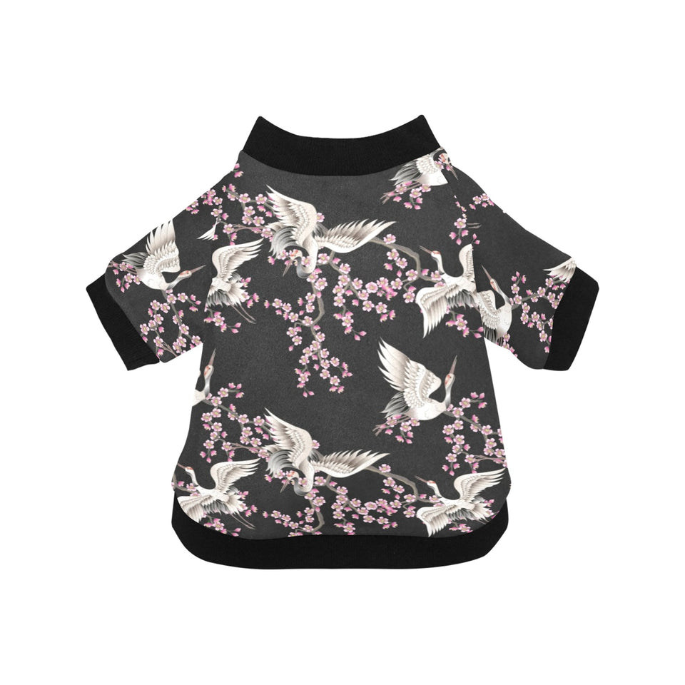 Japanese crane pink sakura pattern All Over Print Pet Dog Round Neck Fuzzy Shirt