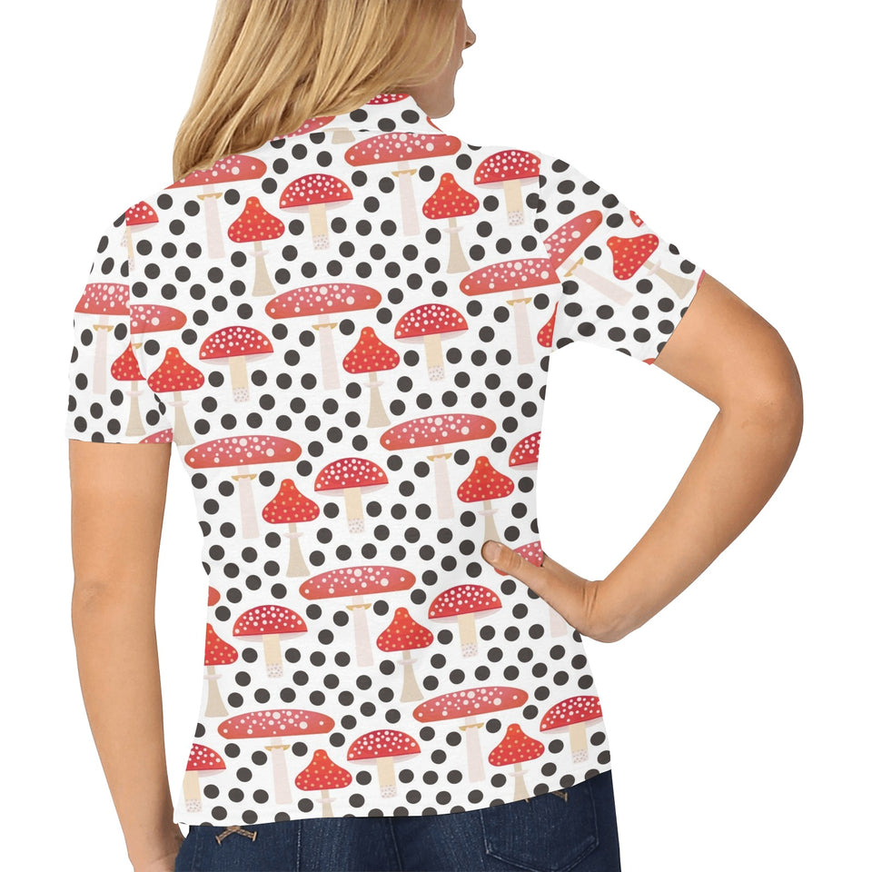 Red mushroom dot pattern Women's All Over Print Polo Shirt