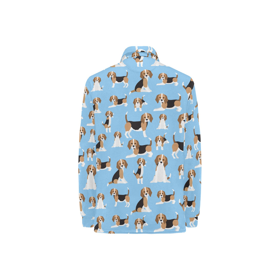 Beagle dog blue background pattern Women's Long Sleeve Polo Shirt