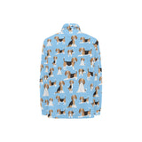 Beagle dog blue background pattern Women's Long Sleeve Polo Shirt