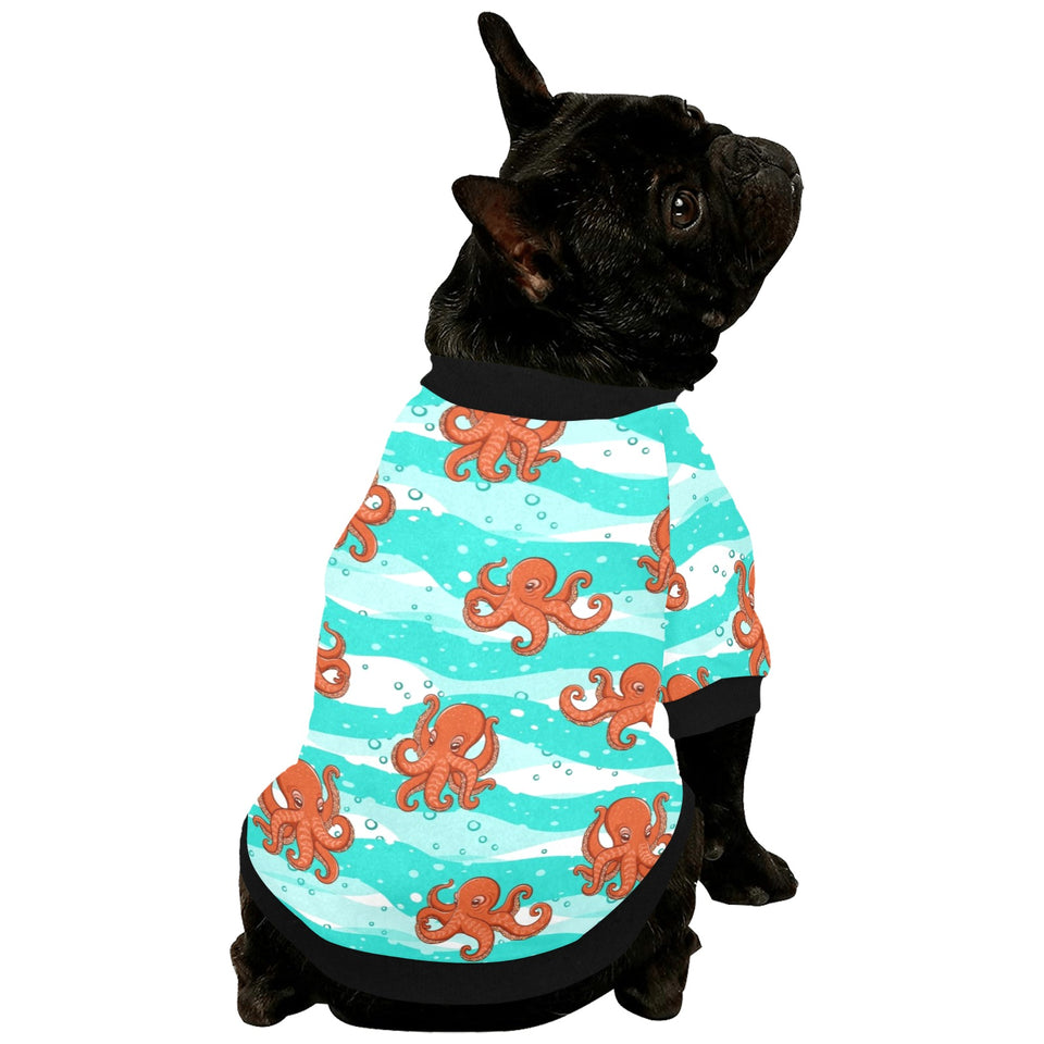 Octopuses sea wave background All Over Print Pet Dog Round Neck Fuzzy Shirt