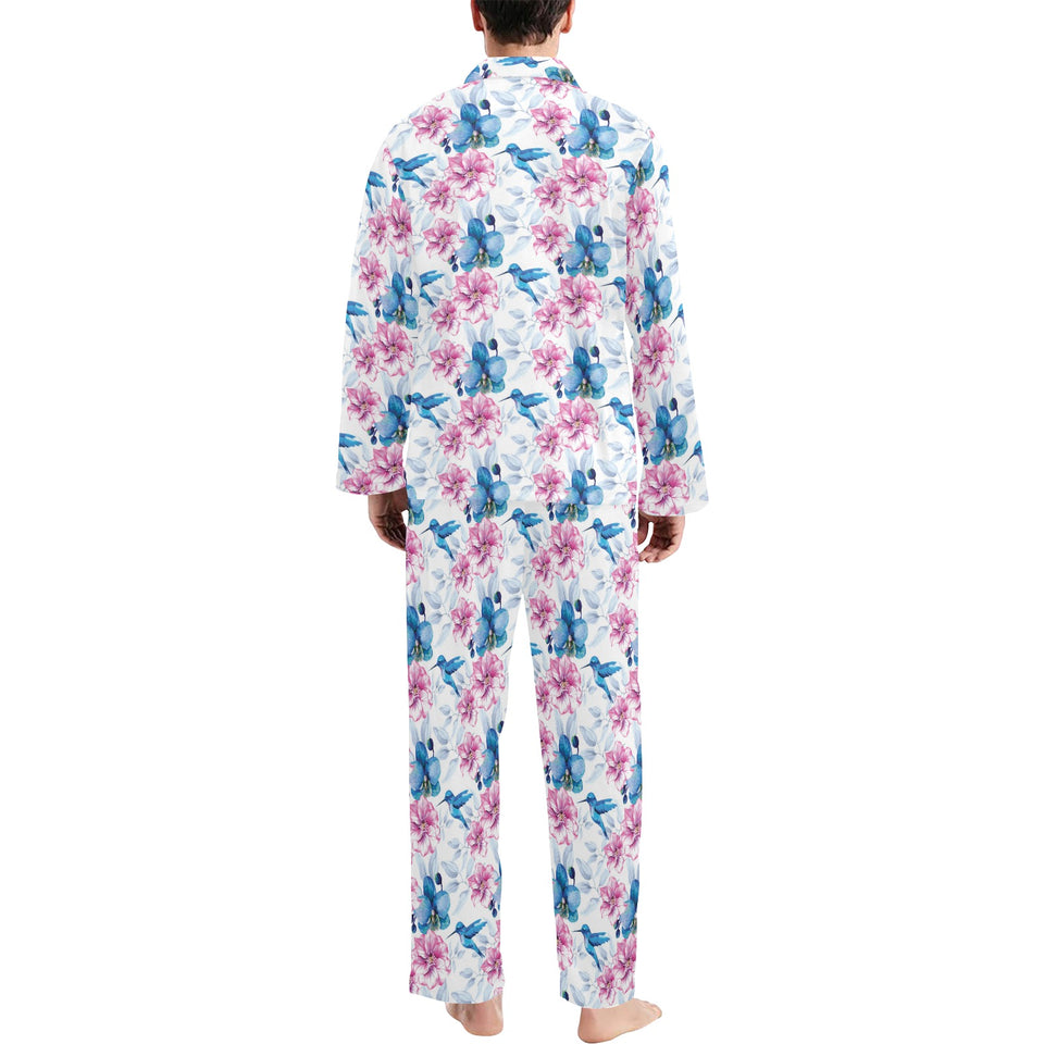 Hummingbird Pattern Print Design 02 Men's Long Pajama Set