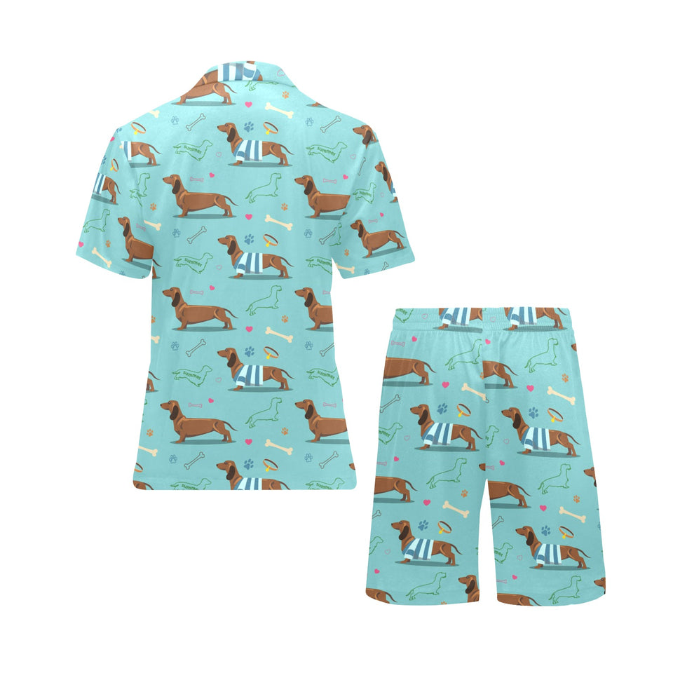 Dachshund decorative background Men's V-Neck Short Pajama Set
