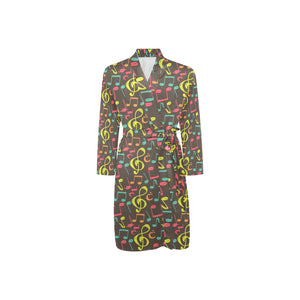 Music Notes Pattern Print Design 05 Men's Long Sleeve Belted Night Robe