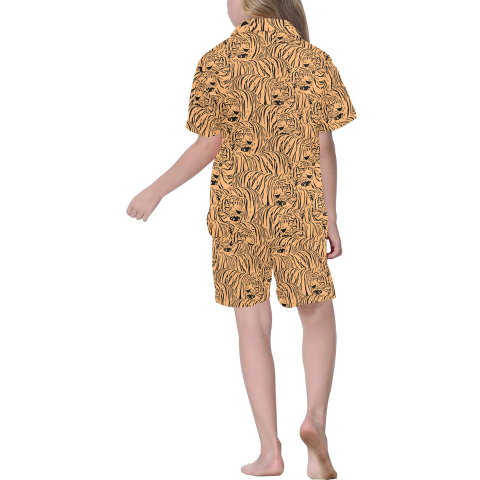 Bengal tigers pattern Kids' Boys' Girls' V-Neck Short Pajama Set