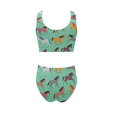 Colorful horses pattern Chest Bowknot High Waisted Bikini Swimsuit
