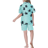 Sea turtle with blue ocean backgroud Kids' Boys' Girls' V-Neck Short Pajama Set