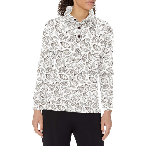 cacao beans leaves pattern Women's Long Sleeve Polo Shirt