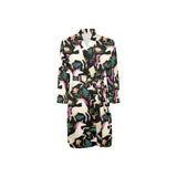 Unicorns forest background Men's Long Sleeve Belted Night Robe