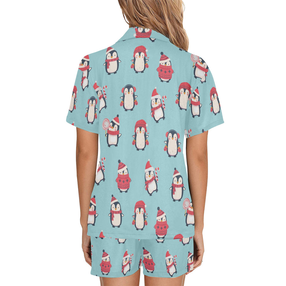 Cute penguin christmas design pattern Women's V-Neck Short Pajama Set