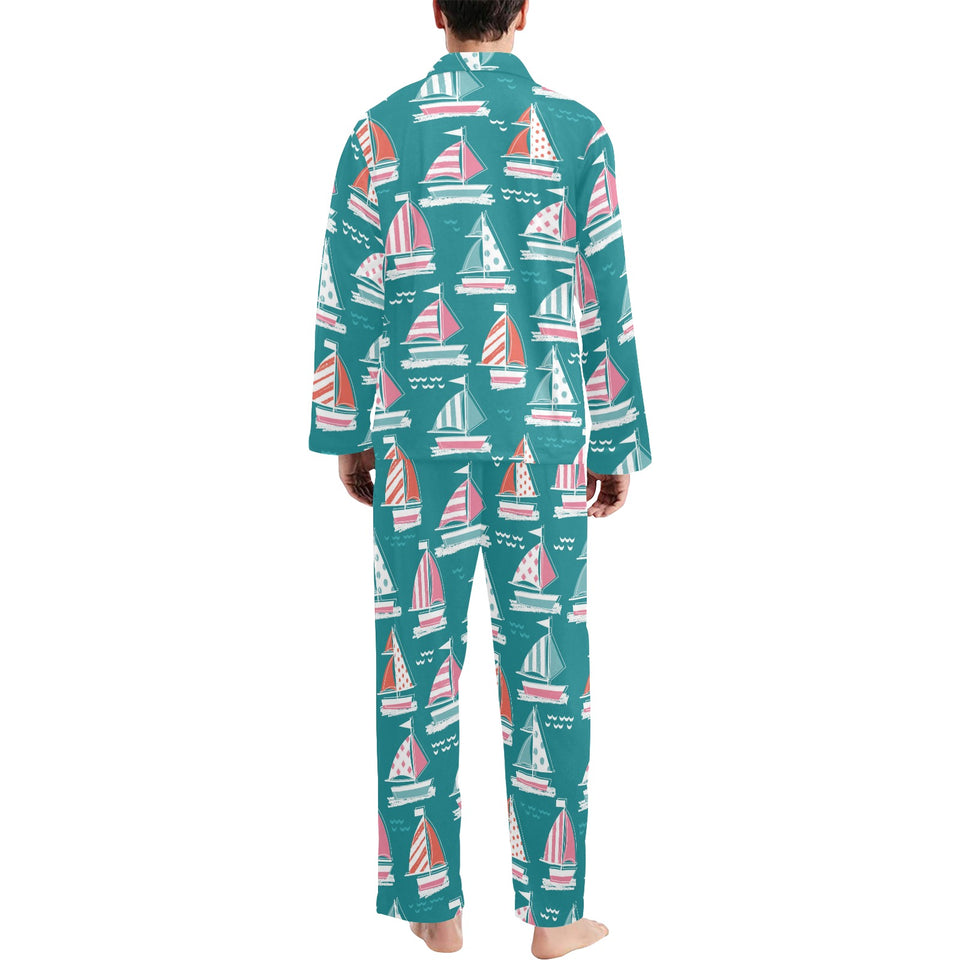Cute sailboat pattern Men's Long Pajama Set