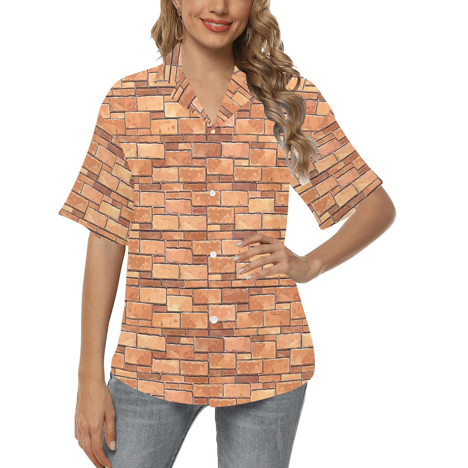Brick Printed Pattern Print Design 04 Women's All Over Print Hawaiian Shirt
