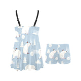 Cute polar bears Christmas decoration pattern Chest Sexy Pleated Two Piece Swim Dress
