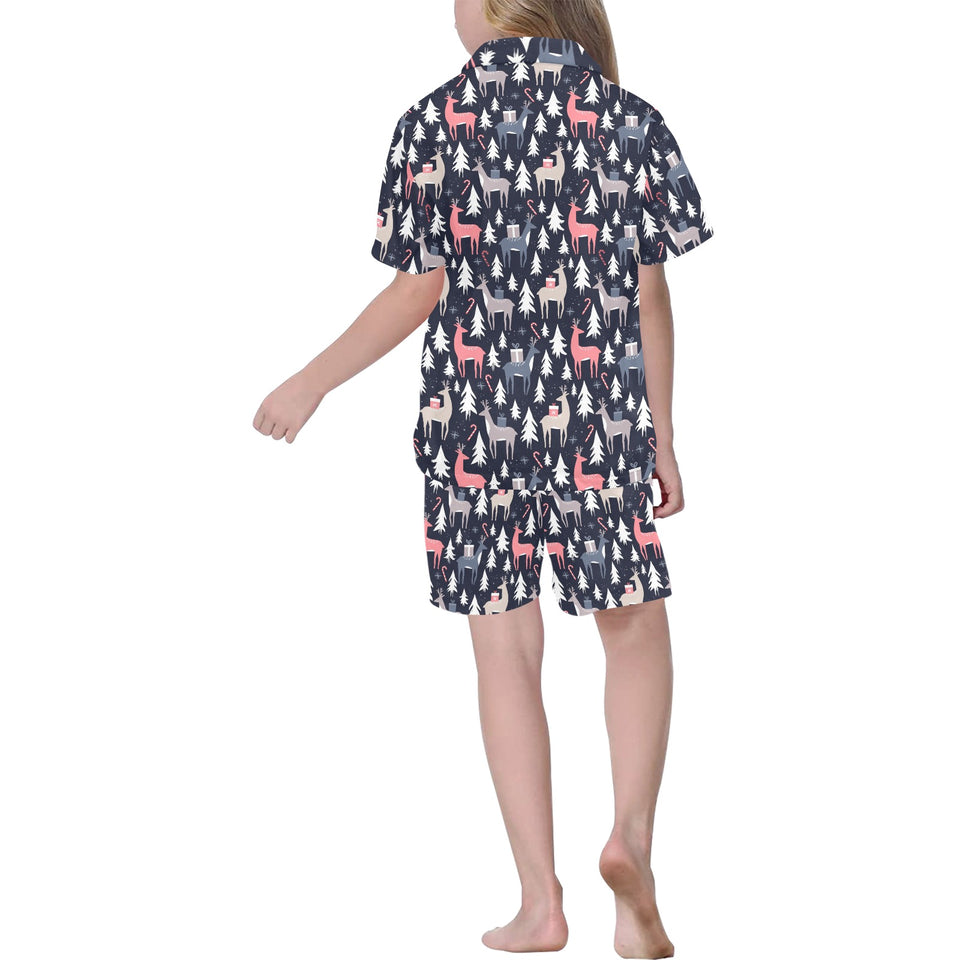 Deers Winter Christmas pattern Kids' Boys' Girls' V-Neck Short Pajama Set