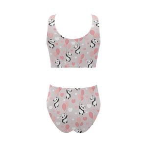 Cute panda ballon heart pattern Chest Bowknot High Waisted Bikini Swimsuit