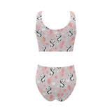 Cute panda ballon heart pattern Chest Bowknot High Waisted Bikini Swimsuit
