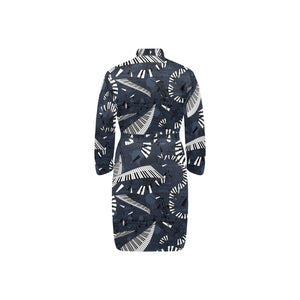 Piano Pattern Print Design 02 Men's Long Sleeve Belted Night Robe