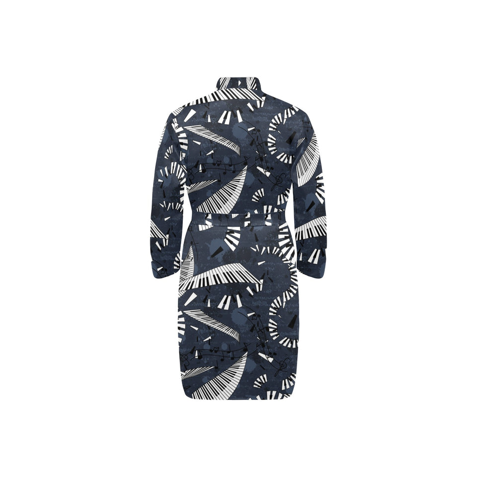 Piano Pattern Print Design 02 Men's Long Sleeve Belted Night Robe