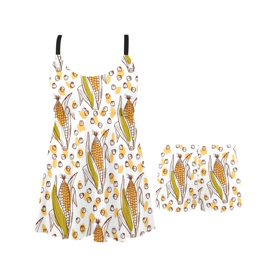 Corn Pattern Print Design 02 Chest Sexy Pleated Two Piece Swim Dress