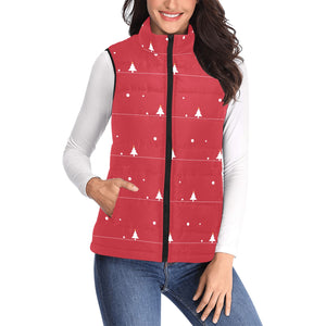 Christmas tree star snow red background Women's Padded Vest