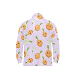 cute onions smiling faces purple background Men's Long Sleeve Polo Shirt