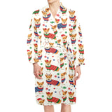 Corgi Christmas Pattern Men's Long Sleeve Belted Night Robe