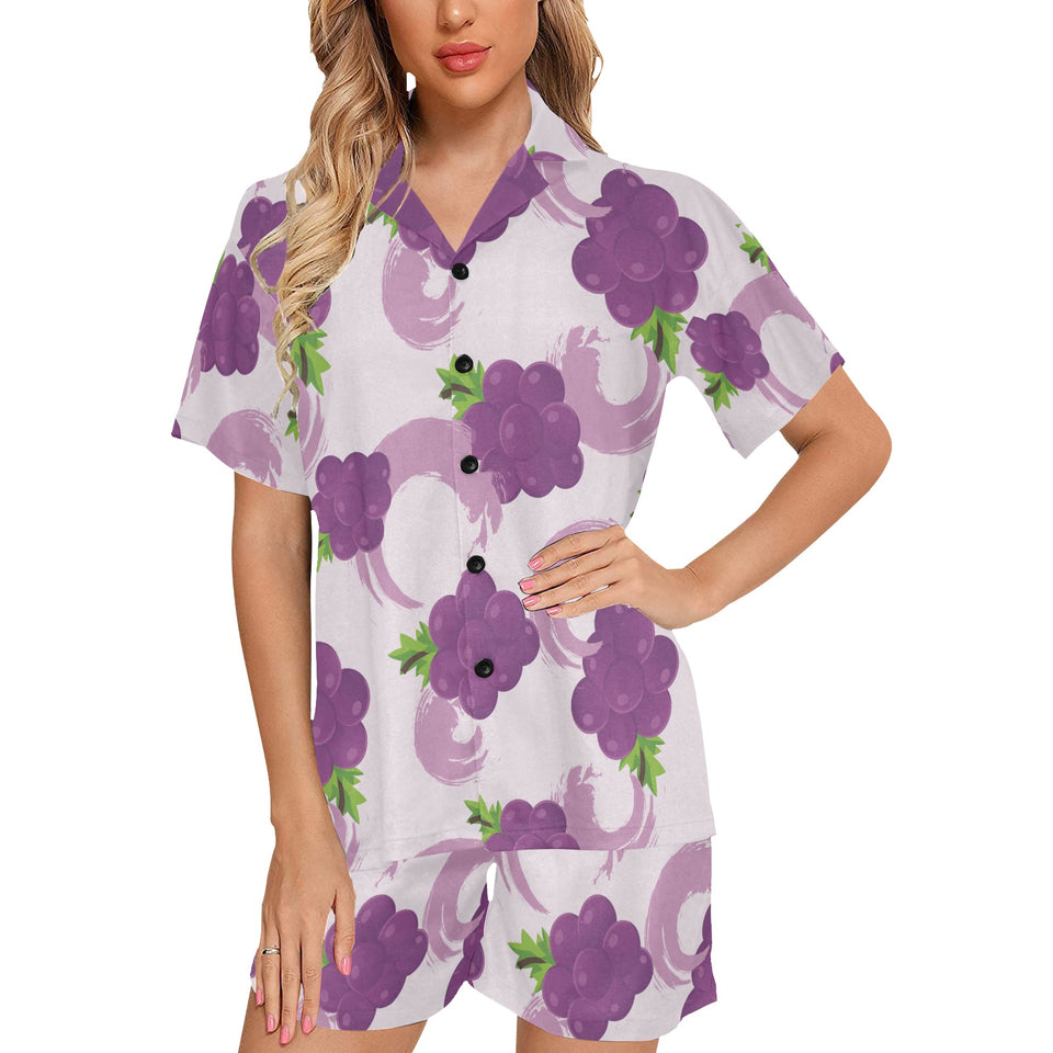 Cute Grape pattern Women's V-Neck Short Pajama Set