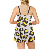 Gray Leopard print pattern Chest Sexy Pleated Two Piece Swim Dress