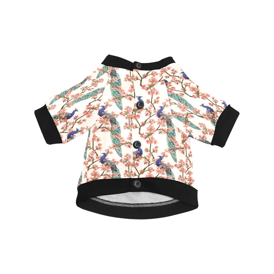 Peacock tropical flower pattern All Over Print Pet Dog Round Neck Fuzzy Shirt