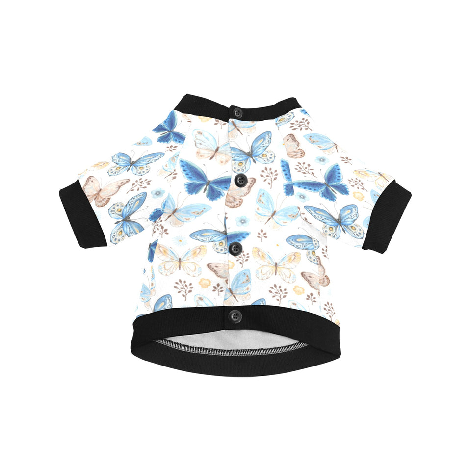 blue butterfly pattern All Over Print Pet Dog Round Neck Fuzzy Shirt