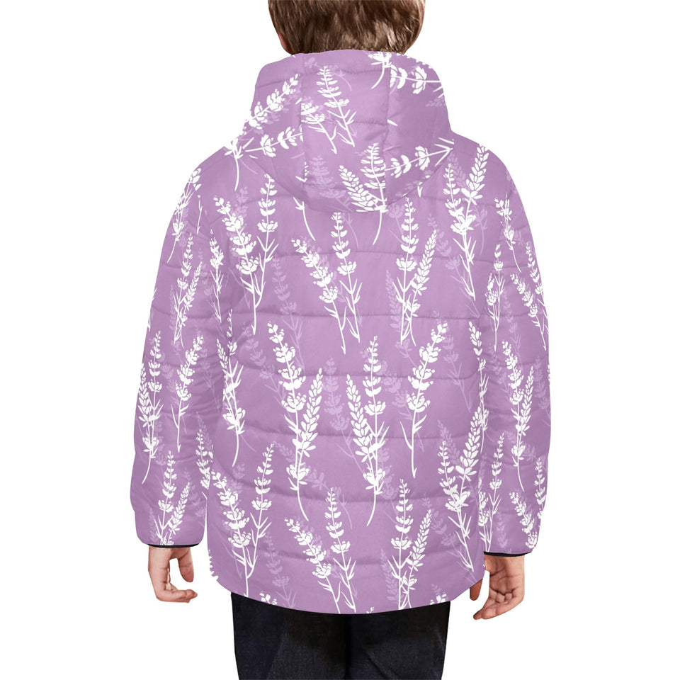 Lavender flowers purple pattern Kids' Boys' Girls' Padded Hooded Jacket