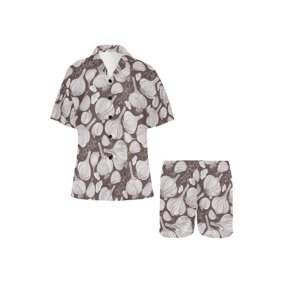Garlic bulb dark background Women's V-Neck Short Pajama Set
