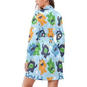 Alien Pattern Print Design 04 Women's Long Sleeve Belted Night Robe