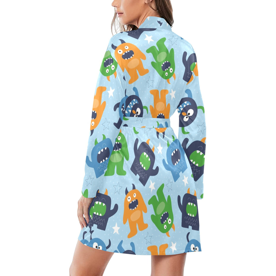 Alien Pattern Print Design 04 Women's Long Sleeve Belted Night Robe