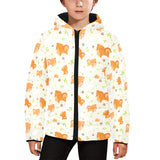 Cute brown pomeranian paw leave bone pattern Kids' Boys' Girls' Padded Hooded Jacket